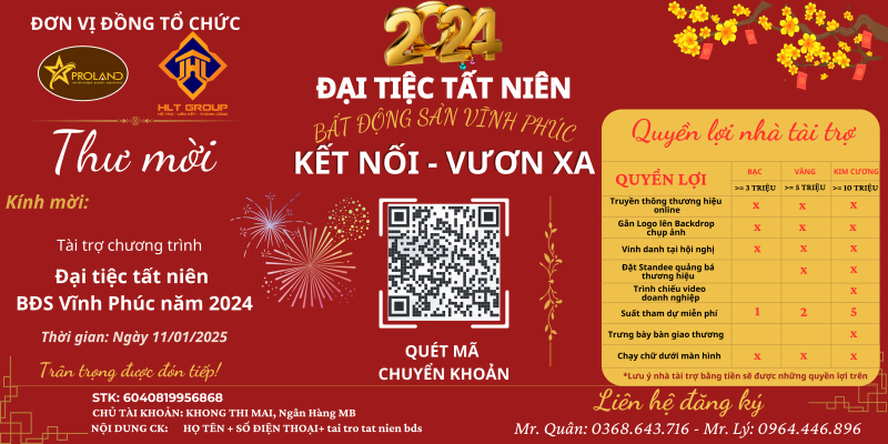 Kêu gọi tài trợ sự kiện đại tiệc tất niên bất động sản Vĩnh Phúc năm 2024